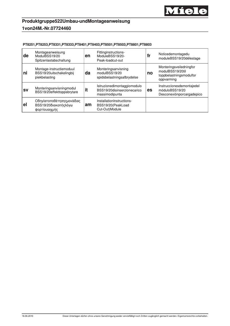Página 1 del manual Manual de usuario Miele BSS 20