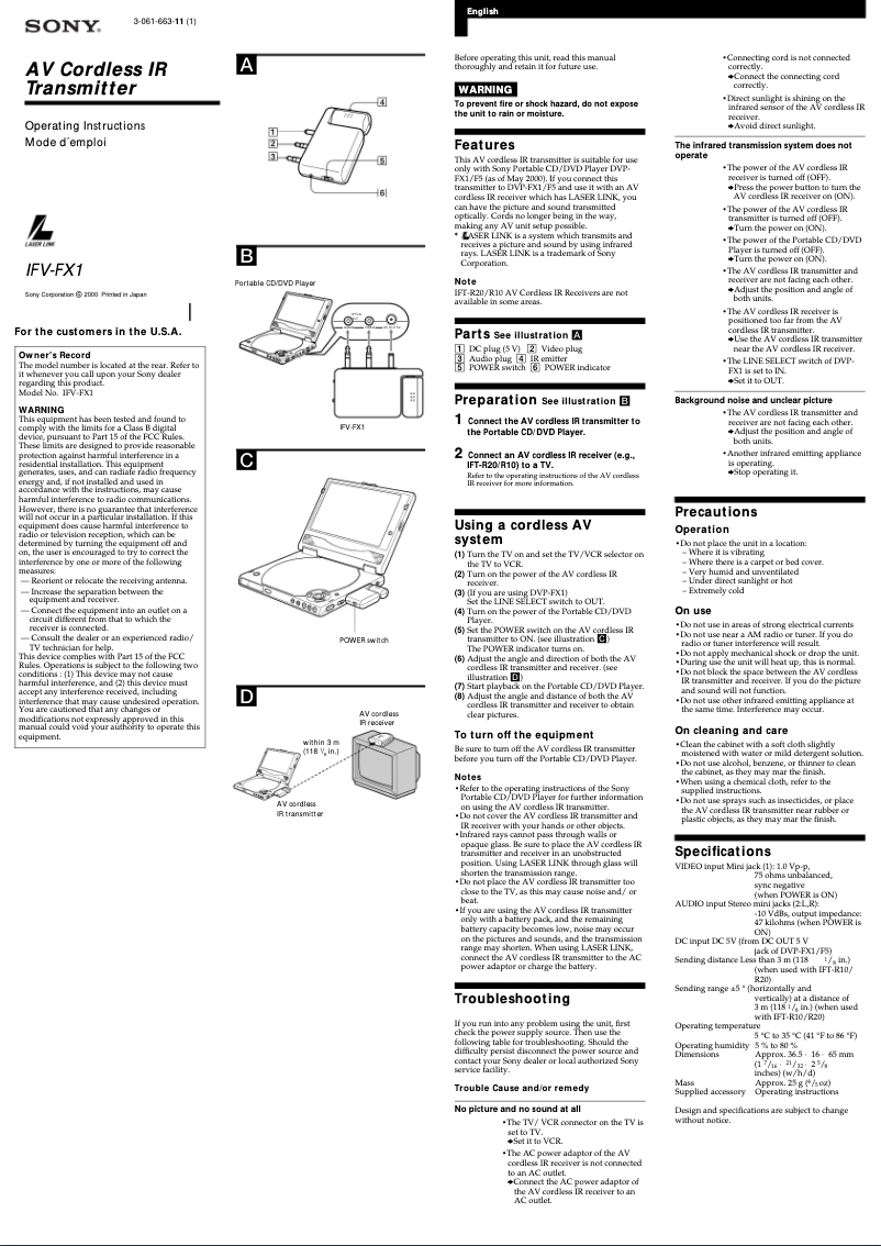 Imagen de la primera página del manual del dispositivo IFV-FX1