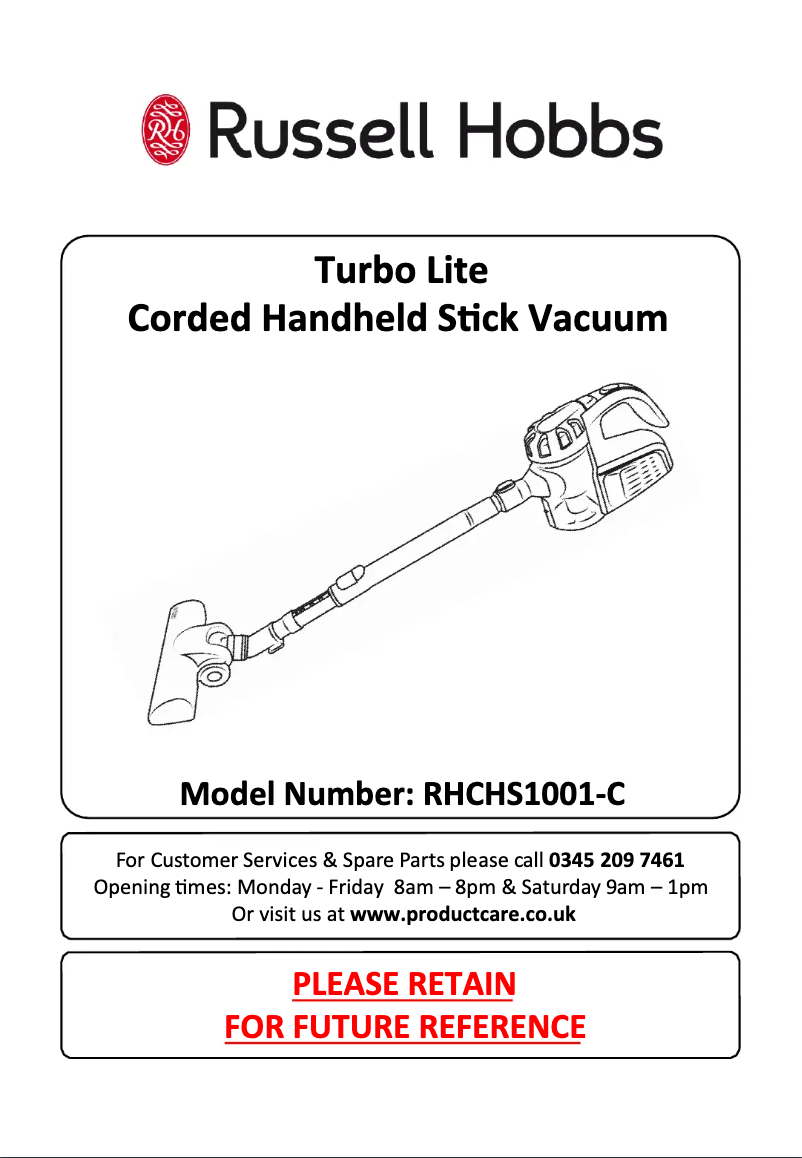Página nº 1 - Manual de usuario Russell Hobbs Turbo Lite RHCHS1001-C
