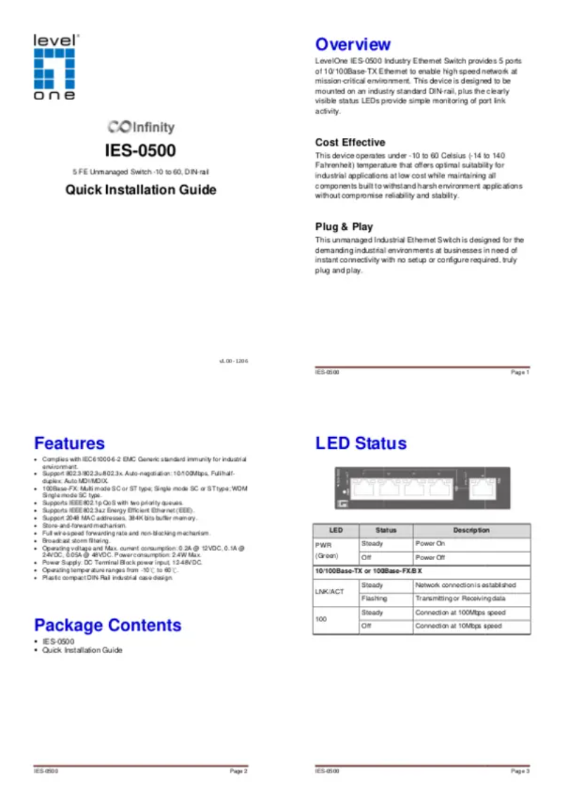 Imagen de la primera página del manual del dispositivo IES-0500