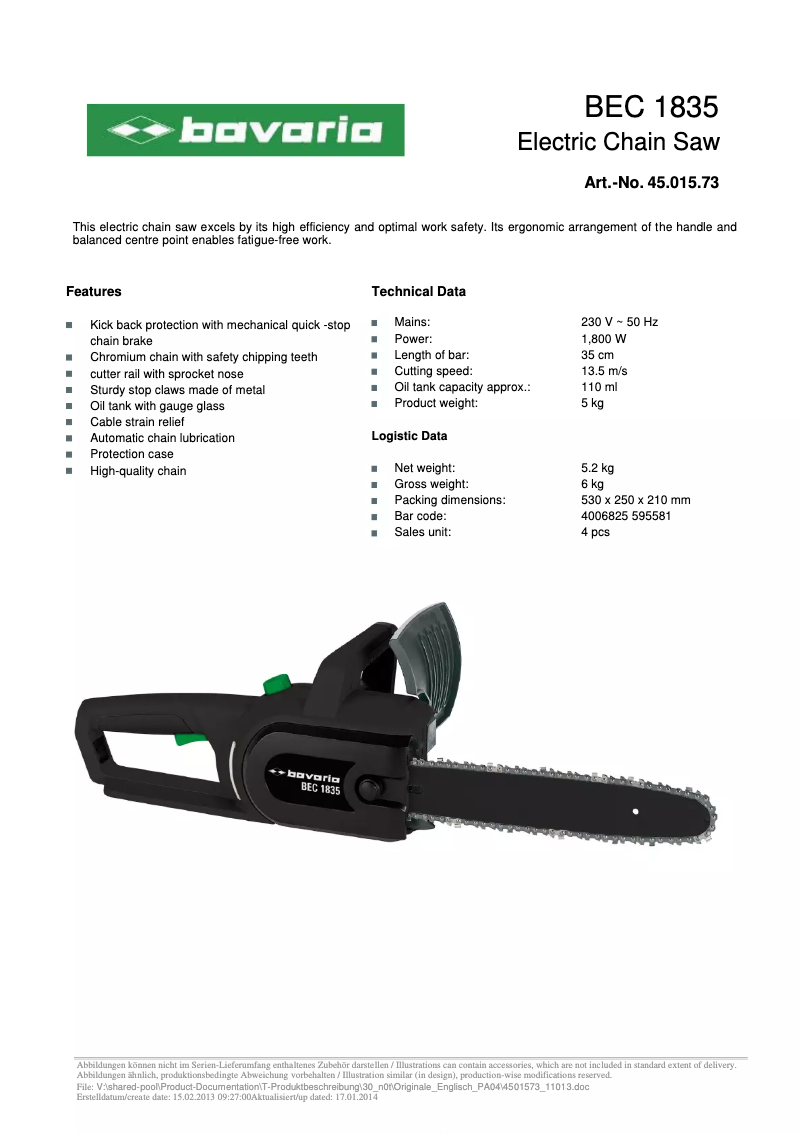 Imagen de la primera página del manual del dispositivo BEC 1835