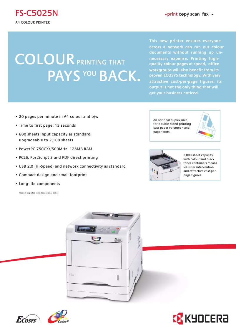 Página 1 del manual Ficha técnica Kyocera FS-C5025N