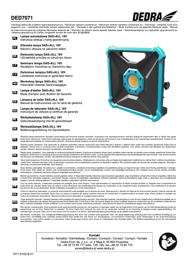 Imagen de la primera página del manual del dispositivo DED7071