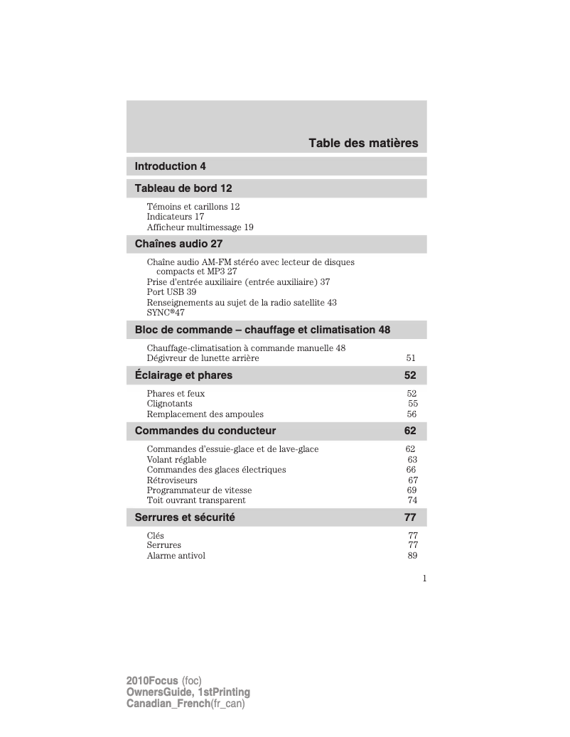 Página 1 del manual Manual de usuario Ford Focus (2010)