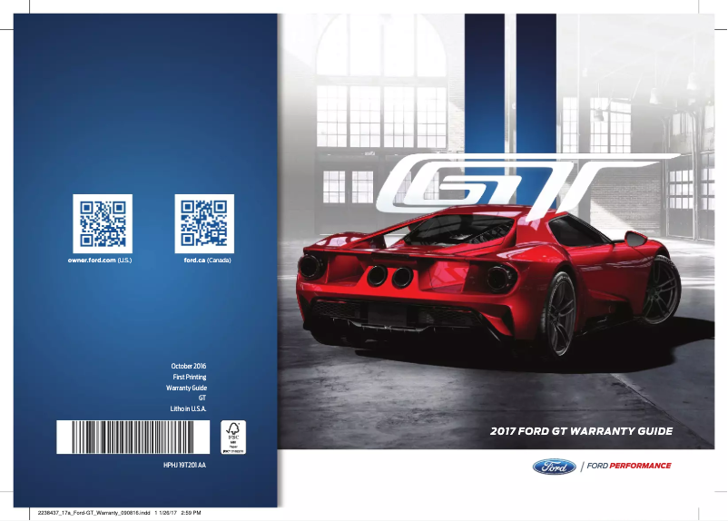 Página 1 del manual Información de garantía Ford GT (2017)