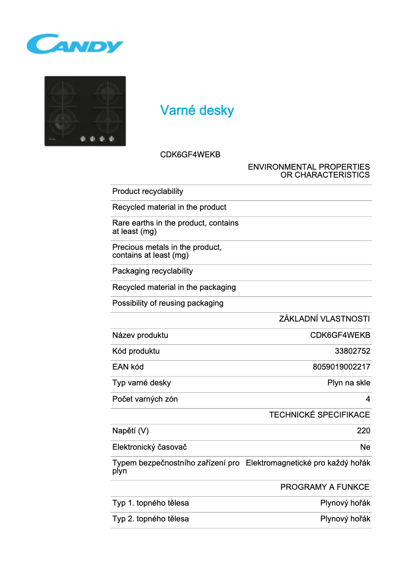 Imagen de la primera página del manual del dispositivo CDK6GF4WEKB