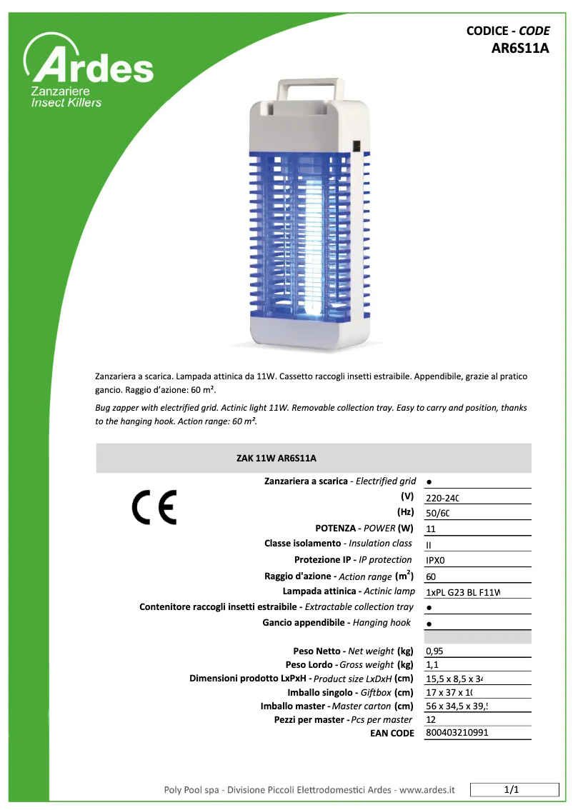 Página 1 del manual Ficha técnica Ardes AR6S11A