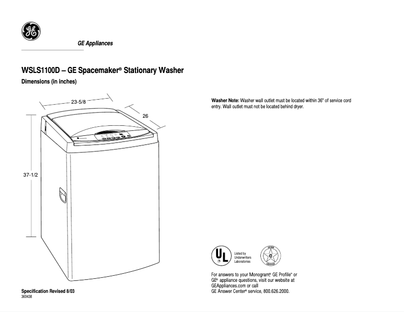 Imagen de la primera página del manual del dispositivo WSLS1100DWW
