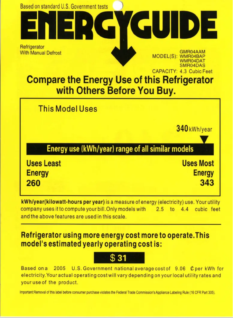 Página nº 1 - Etiqueta energética GE GMR04AAMBB