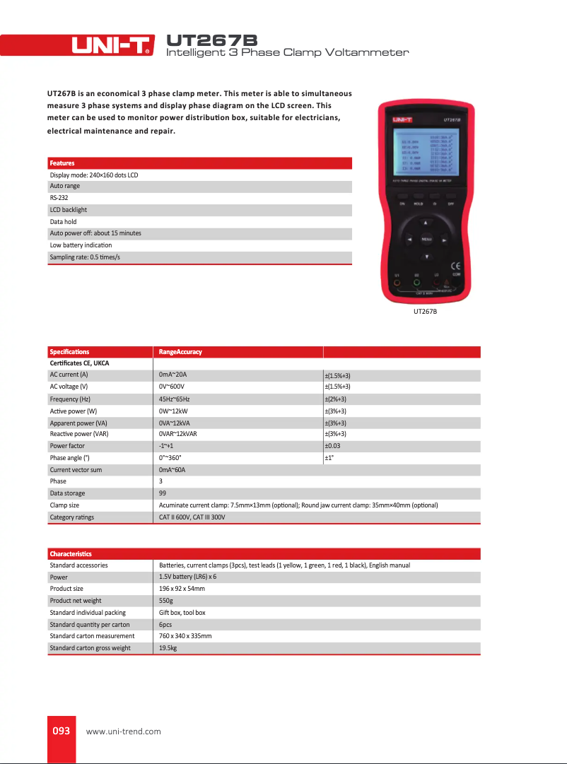 Imagen de la primera página del manual del dispositivo UT267B