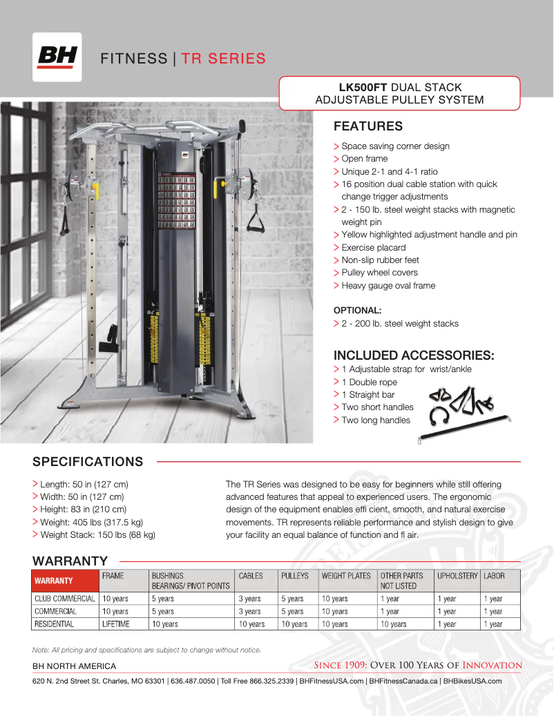 Página 1 del manual Ficha técnica BH Fitness LK500FT