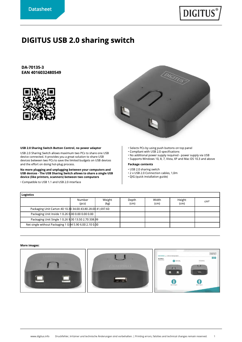Página 1 del manual Ficha técnica Digitus DA-70135-3