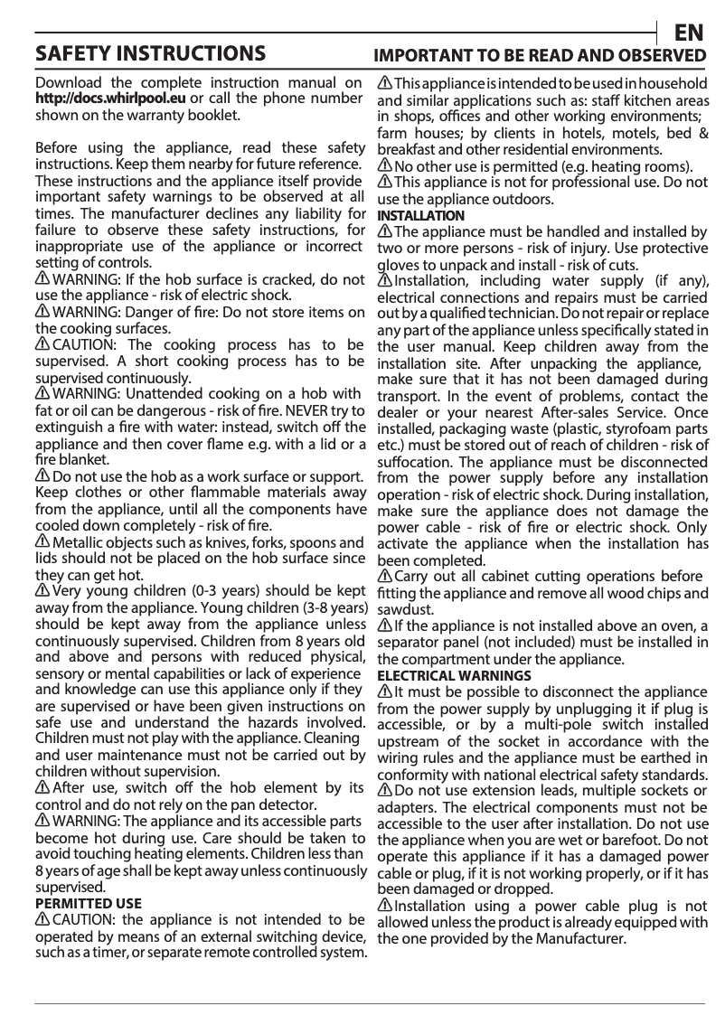 Página 1 del manual Guía de instalación Whirlpool WF S5060 CPBF