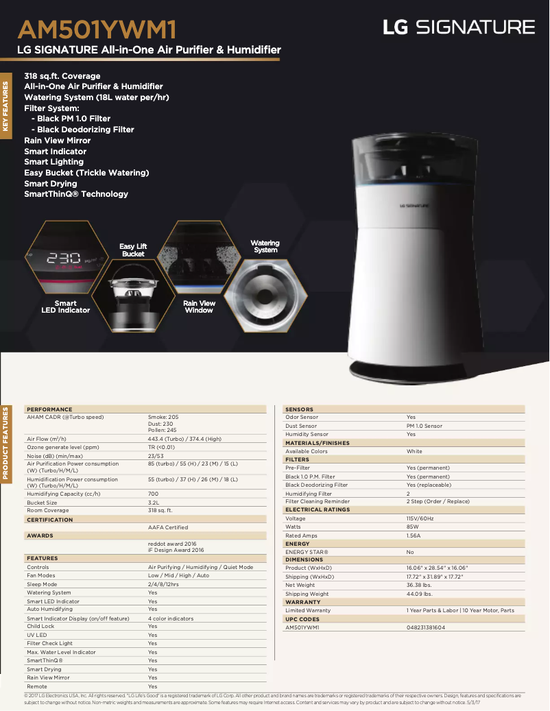 Página 1 del manual Ficha técnica LG Signature AM501YWM1