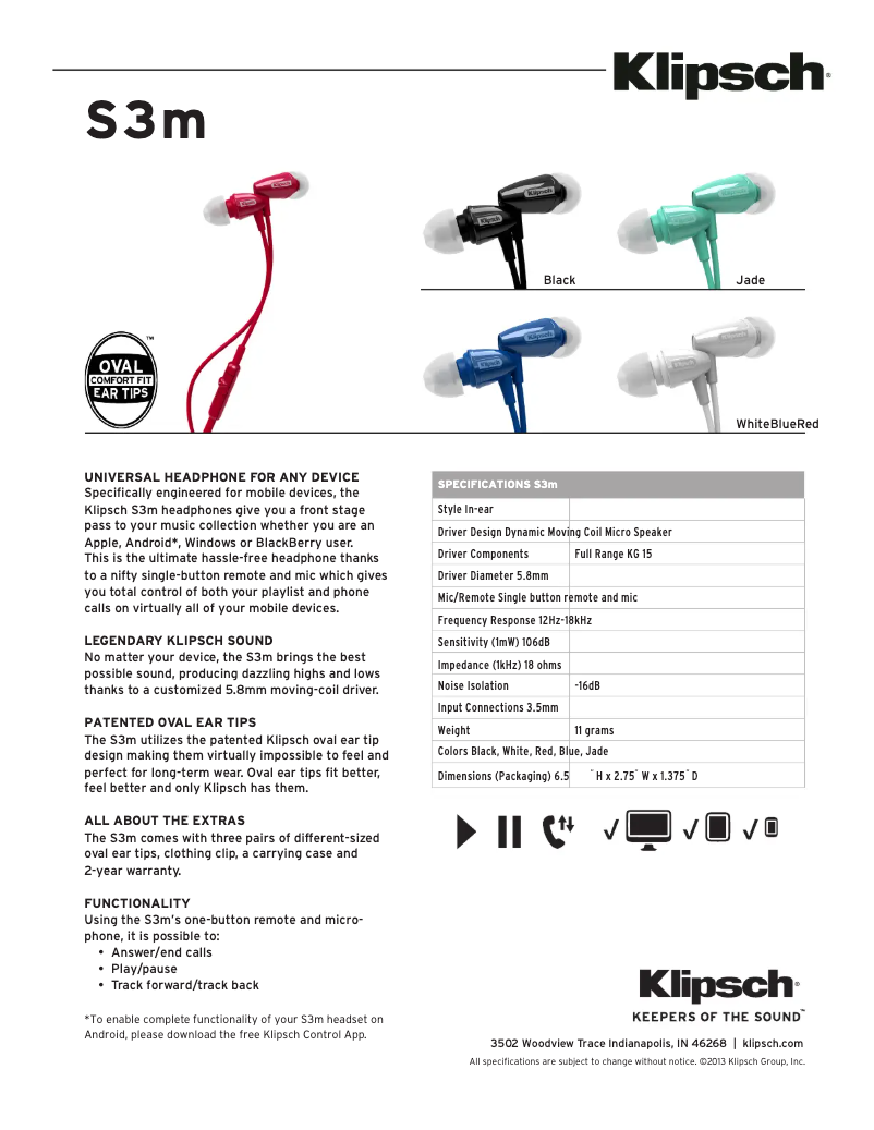 Imagen de la primera página del manual del dispositivo S3m