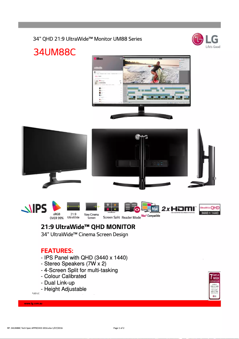 Imagen de la primera página del manual del dispositivo 34UM88C-P