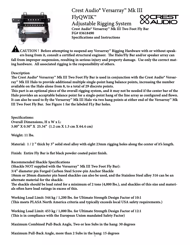 Imagen de la primera página del manual del dispositivo Versarray Mk III