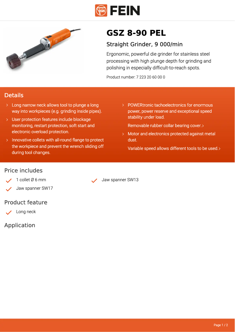 Página 1 del manual Ficha técnica Fein GSZ 8-90 PEL