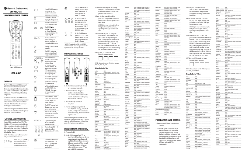 Página 1 del manual Manual de usuario General Instrument DRC-425