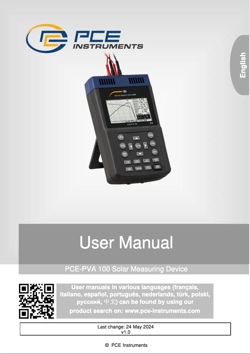 Página nº 1 - Manual de usuario PCE Instruments PCE-PVA 100