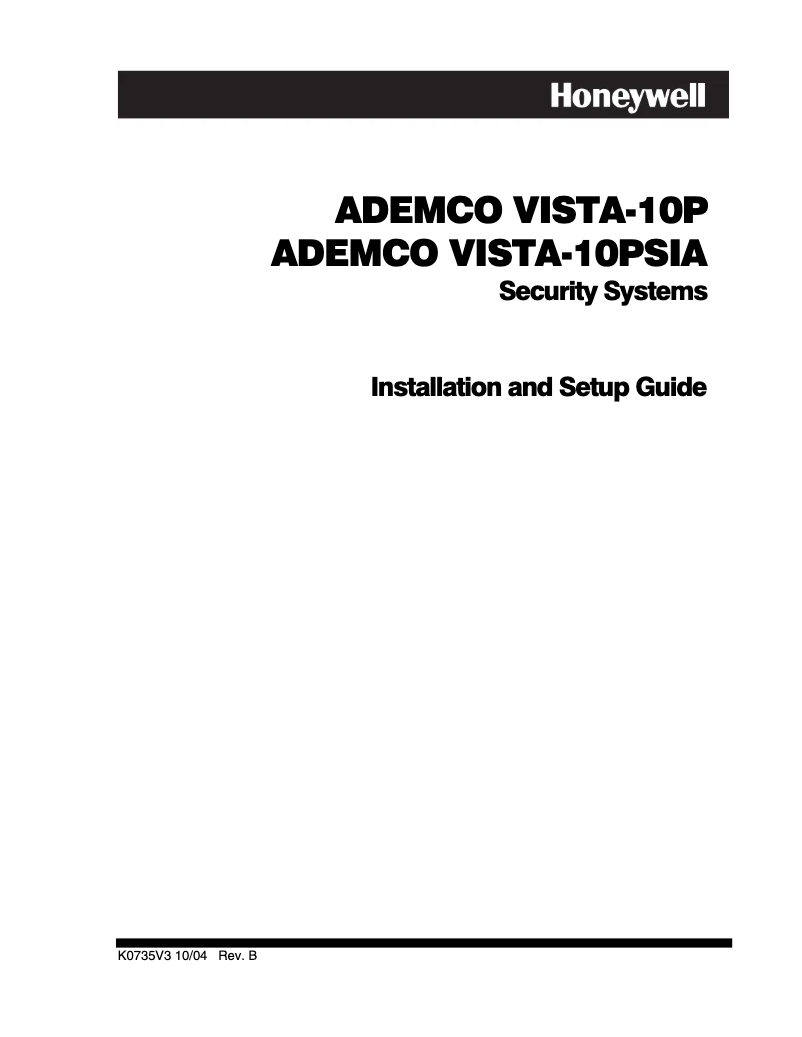 Imagen de la primera página del manual del dispositivo ADEMCO VISTA-10P