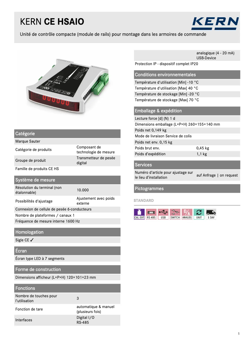 Página 1 del manual Ficha técnica Kern CE HSAIO
