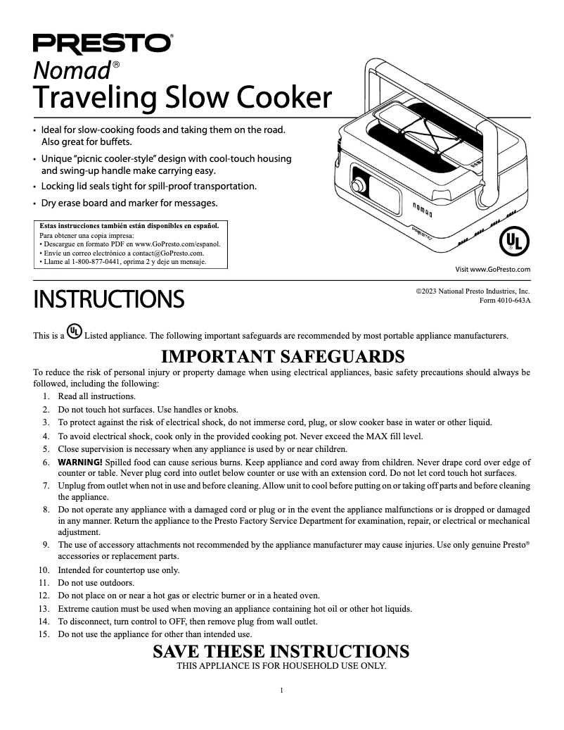 Imagen de la primera página del manual del dispositivo Nomad