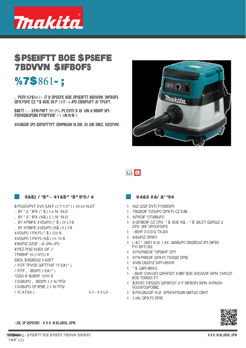 Página 1 del manual Ficha técnica Makita DVC861LZ