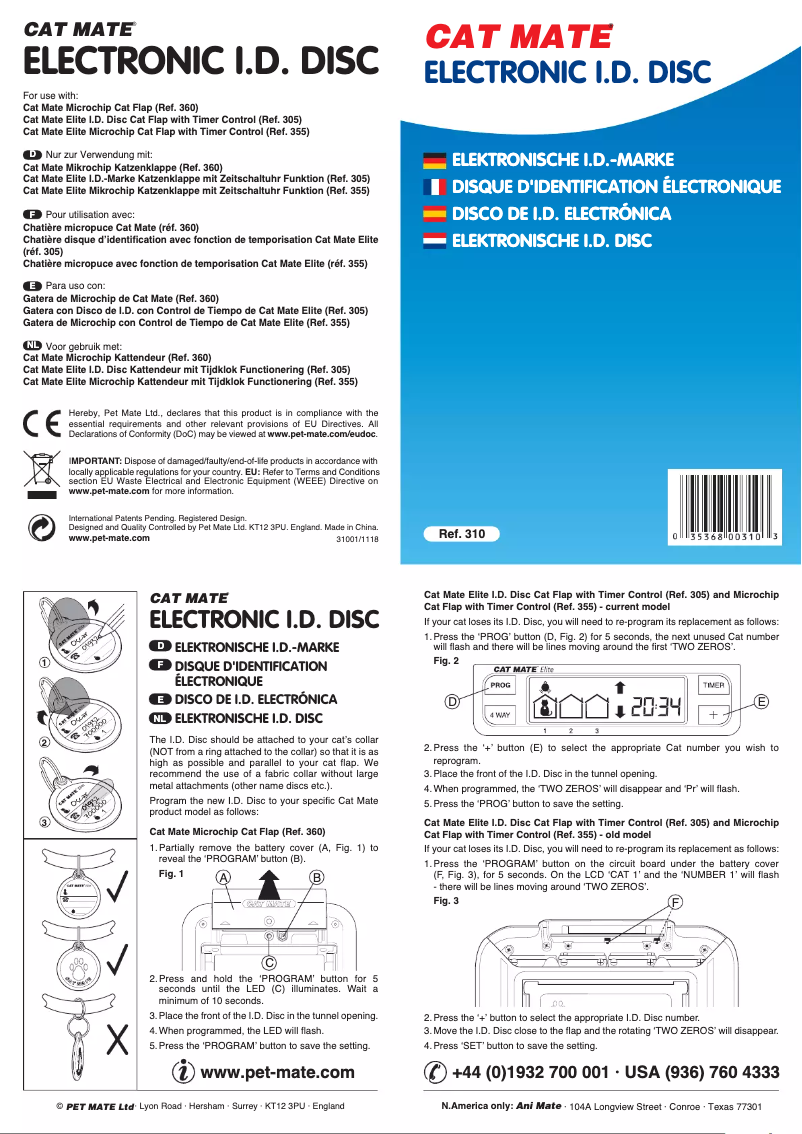 Página nº 1 - Manual de usuario Closer Pets Cat Mate 310