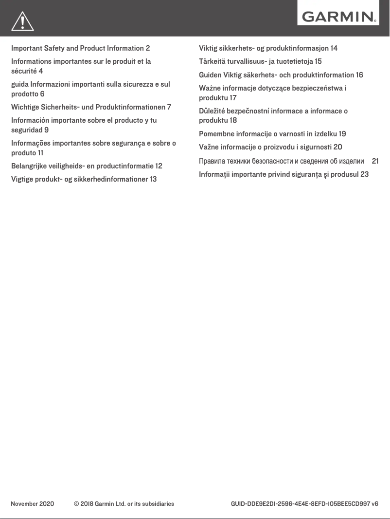 Imagen de la primera página del manual del dispositivo fēnix 6X