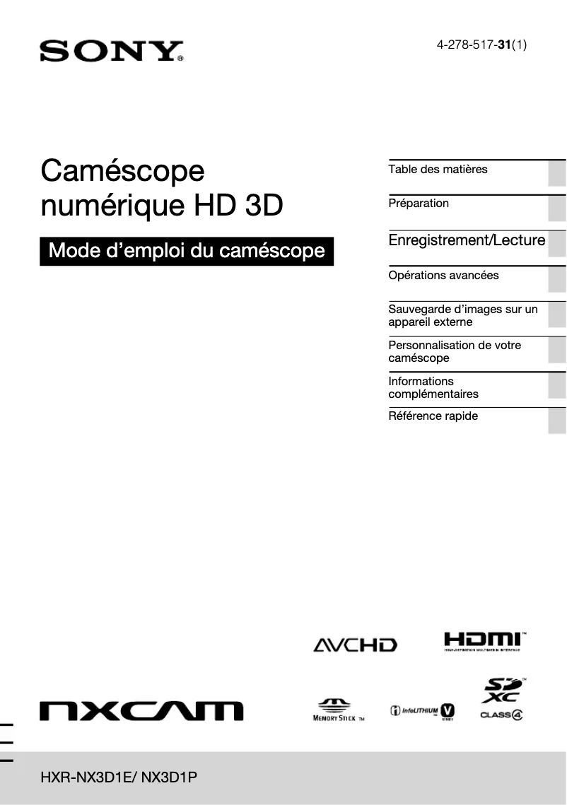 Página 1 del manual Manual de usuario Sony HXR-NX3D1E