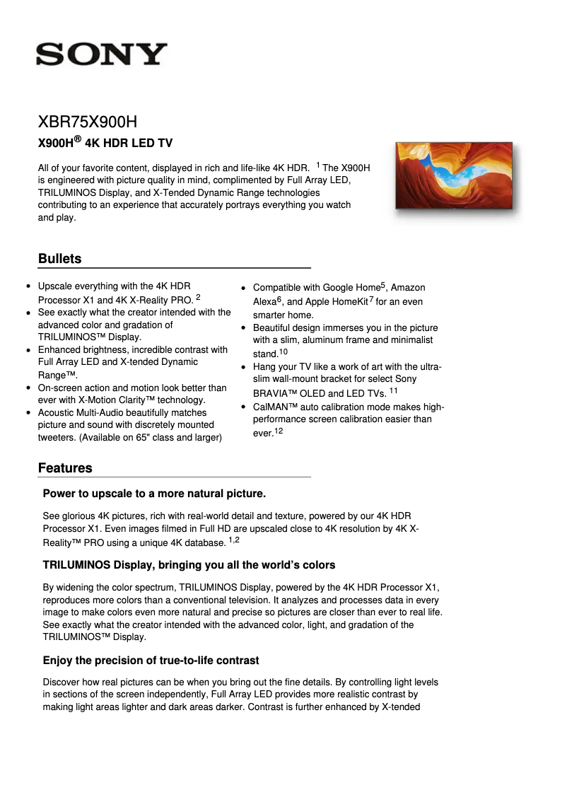 Imagen de la primera página del manual del dispositivo Bravia XBR-75X900H