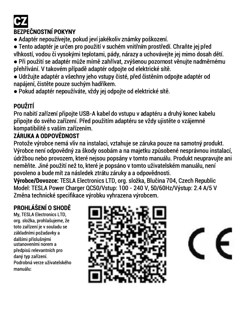 Página 1 del manual Manual de usuario Tesla QC50