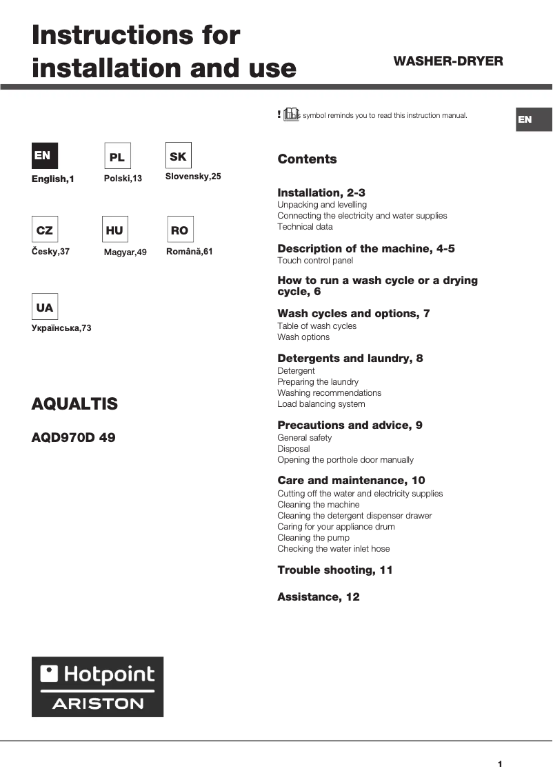Imagen de la primera página del manual del dispositivo AQD970D 49 EU/B