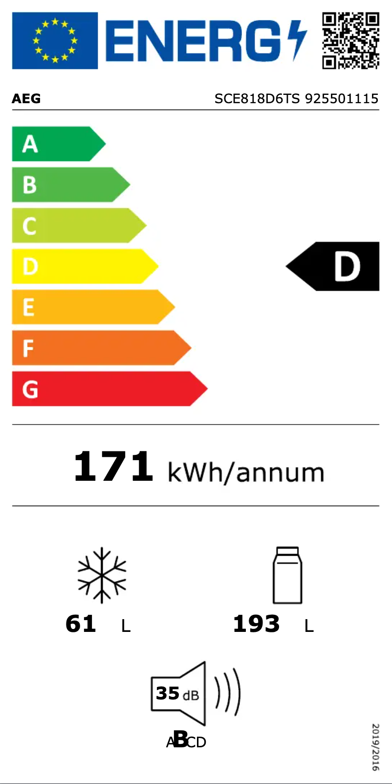 Página nº 1 - Etiqueta energética AEG SCE818D6TS