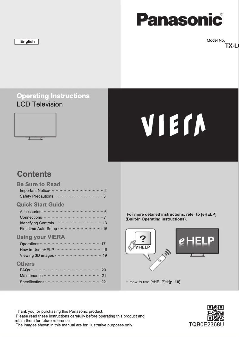 Página nº 1 - Manual de usuario Panasonic Viera TX-L65WT600B