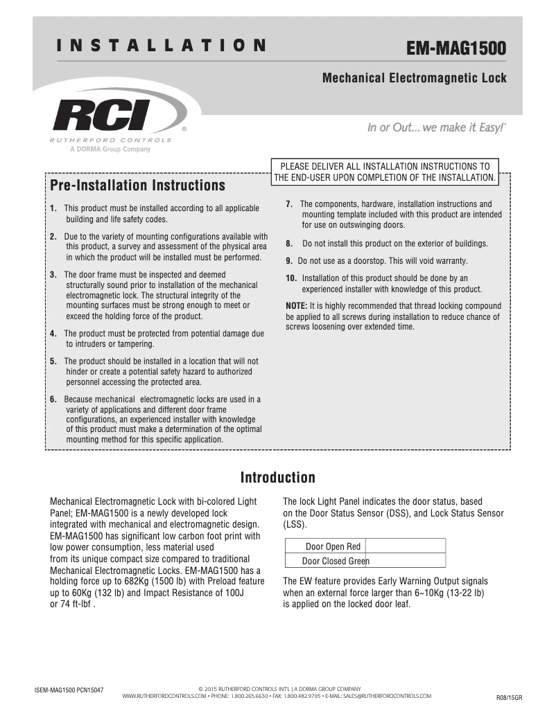 Página nº 1 - Manual de usuario Dormakaba RCI EM-MAG1500
