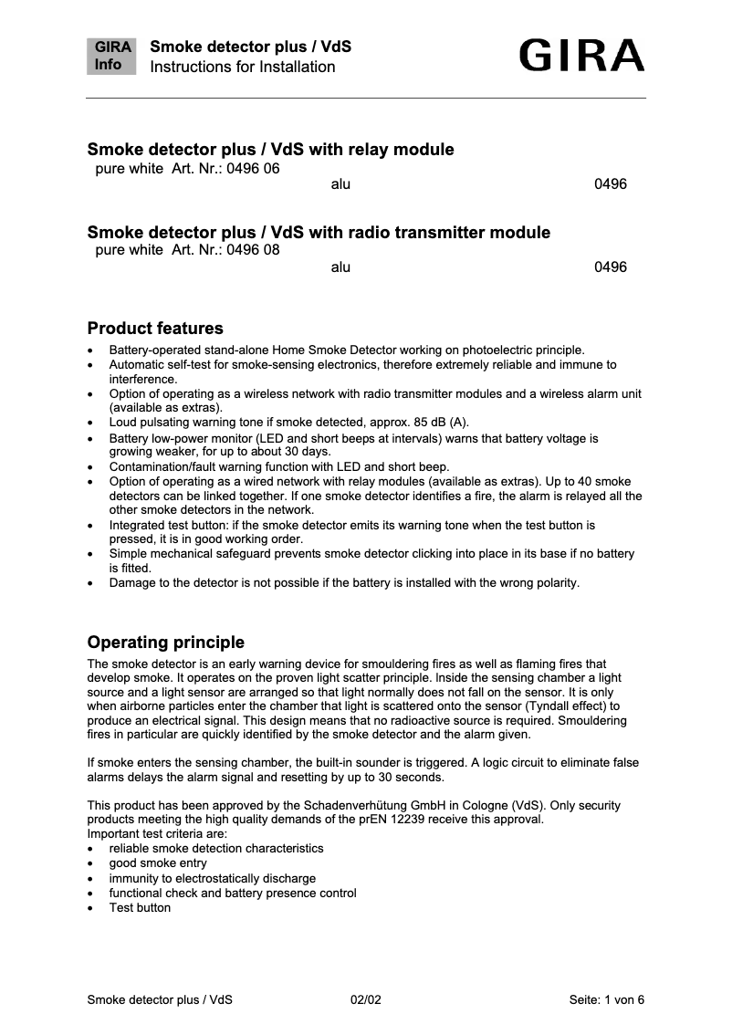 Imagen de la primera página del manual del dispositivo 0496 06