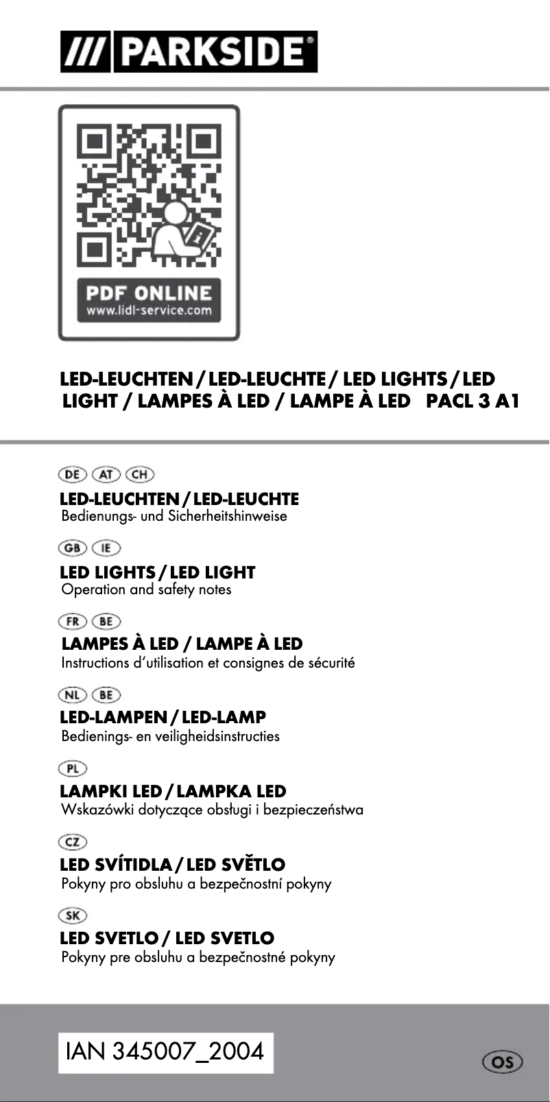 Página 1 del manual Manual de usuario Parkside PACL 3 A1