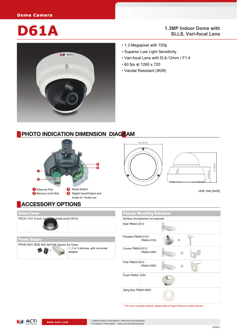 Página 1 del manual Ficha técnica ACTi D61A