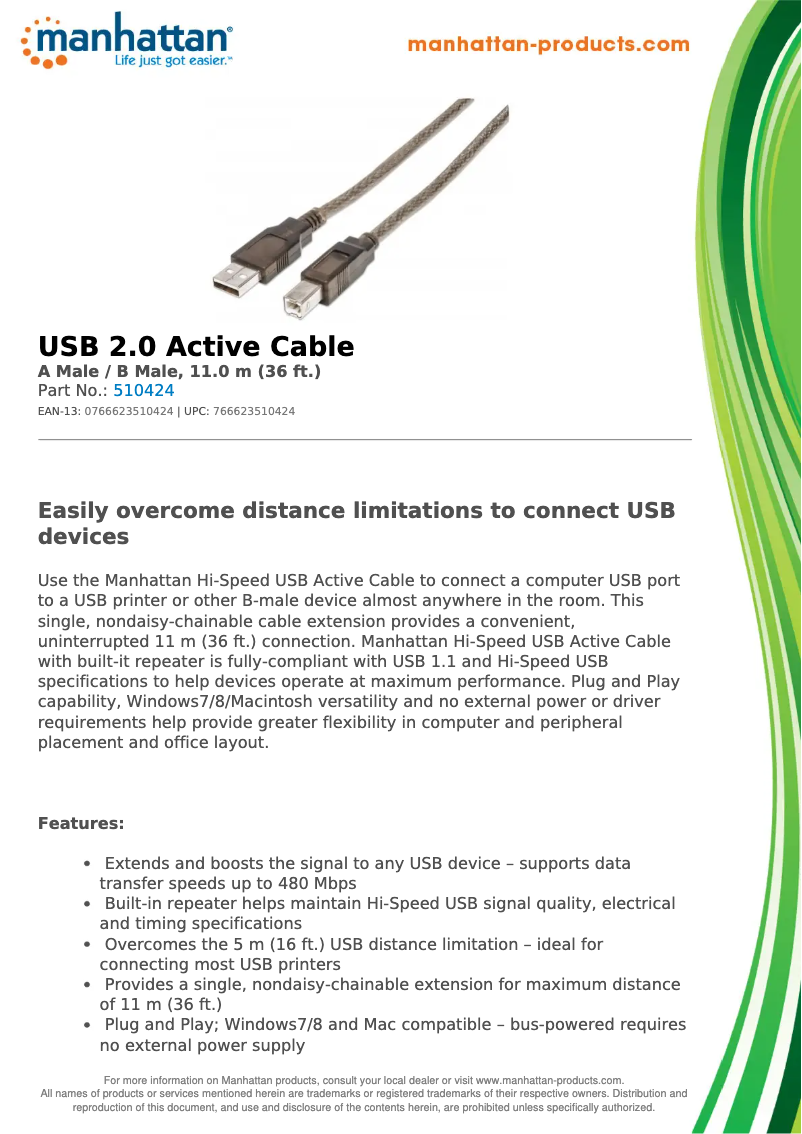 Página 1 del manual Ficha técnica Manhattan 510424