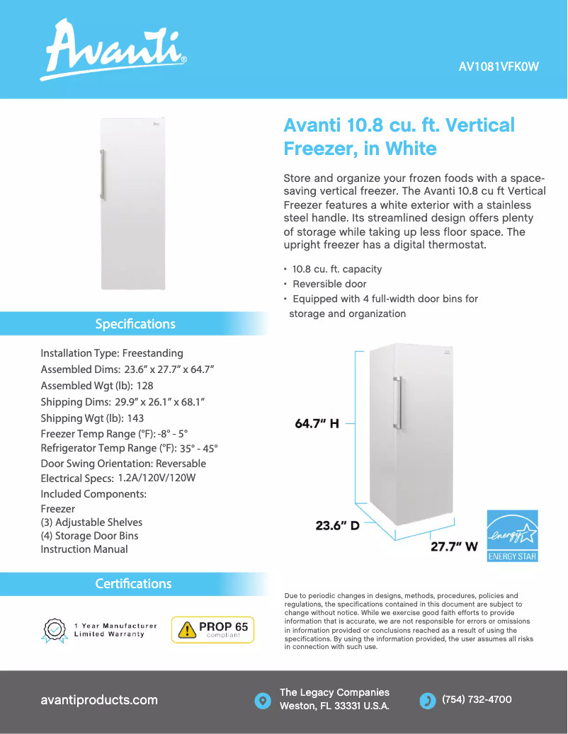 Imagen de la primera página del manual del dispositivo AV1081VFK0W