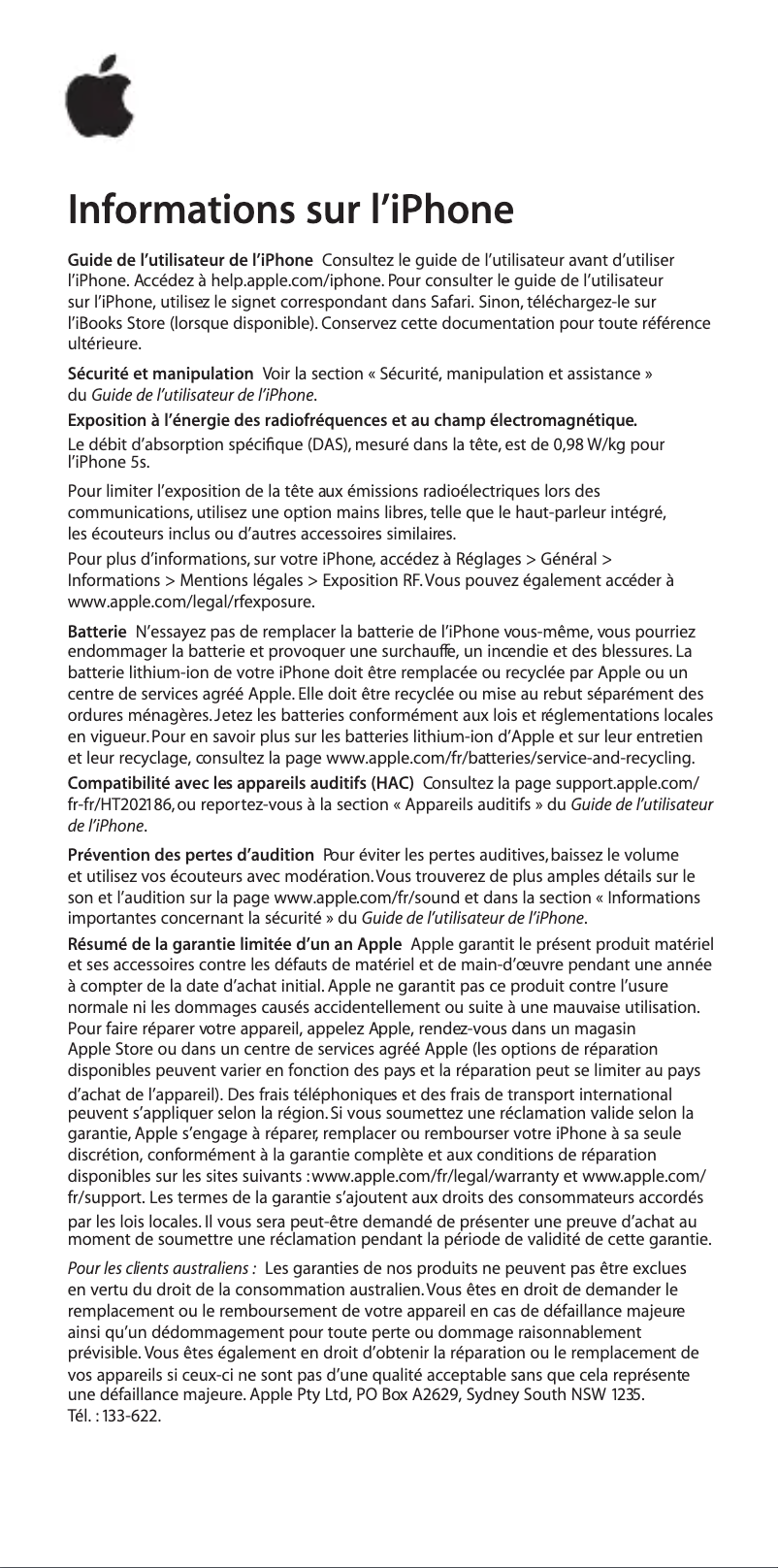 Imagen de la primera página del manual del dispositivo iPhone 5S