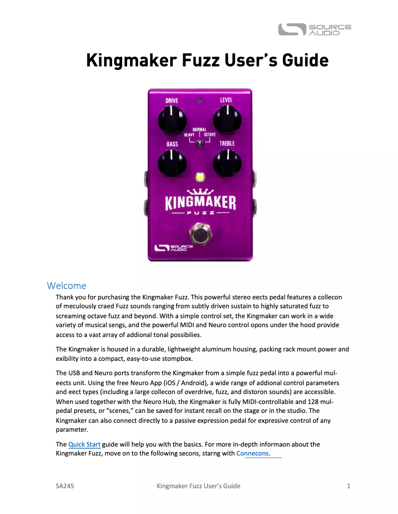 Página 1 del manual Manual de usuario Source Audio Kingmaker Fuzz