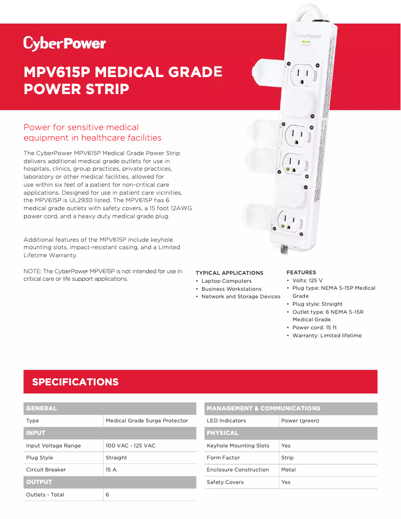 Página 1 del manual Ficha técnica CyberPower MPV615P