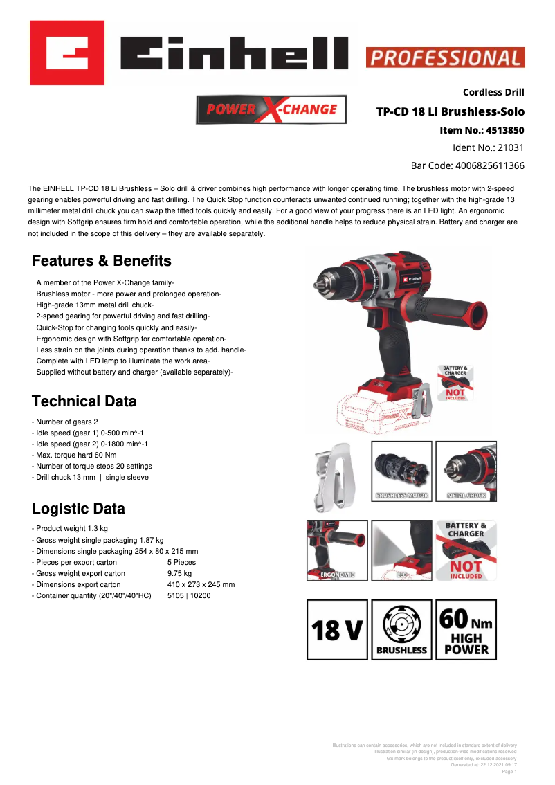 Imagen de la primera página del manual del dispositivo TP-CD 18 Li BL-Solo