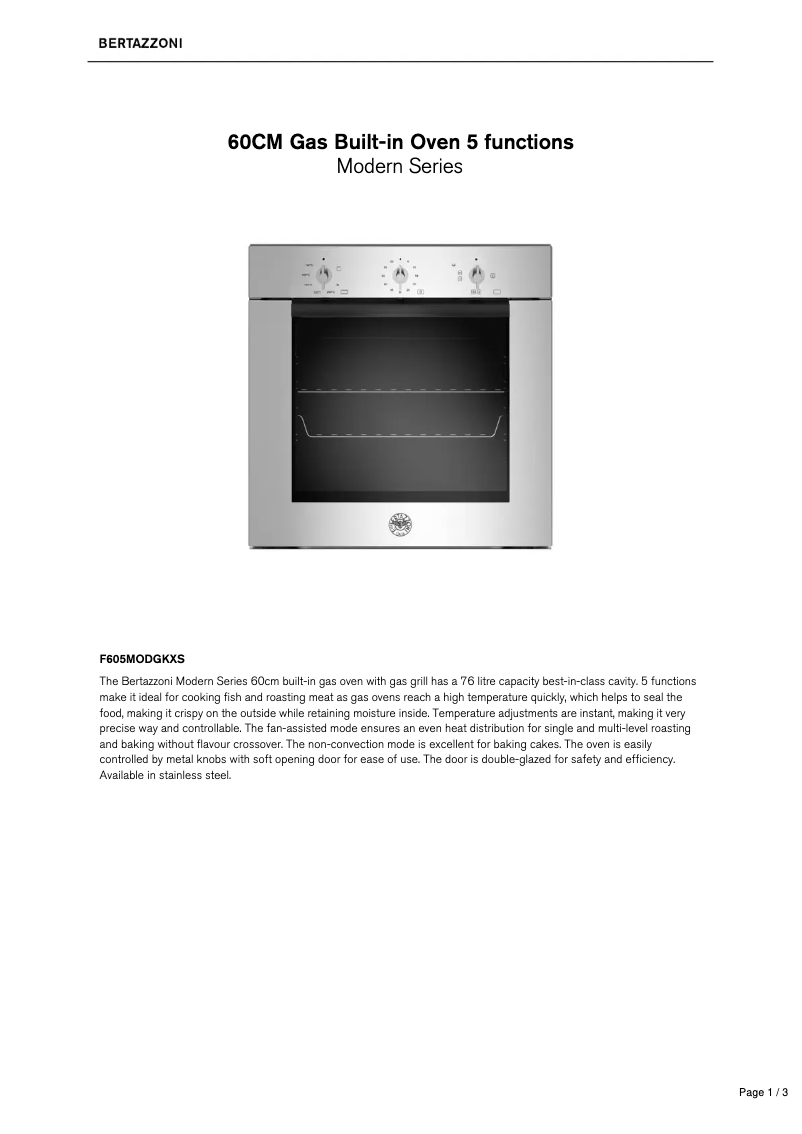 Página 1 del manual Ficha técnica Bertazzoni F605MODGKXS