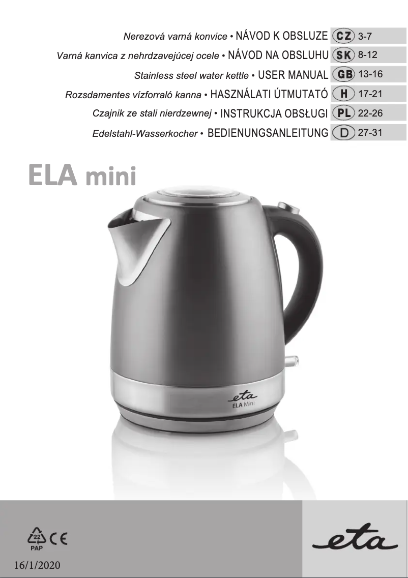 Imagen de la primera página del manual del dispositivo ELA mini