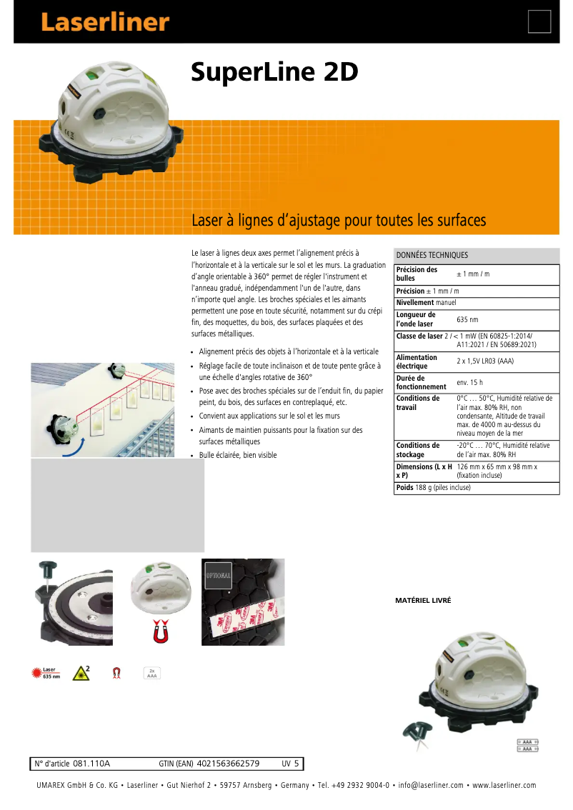 Página 1 del manual Ficha técnica Laserliner SuperLine 2D