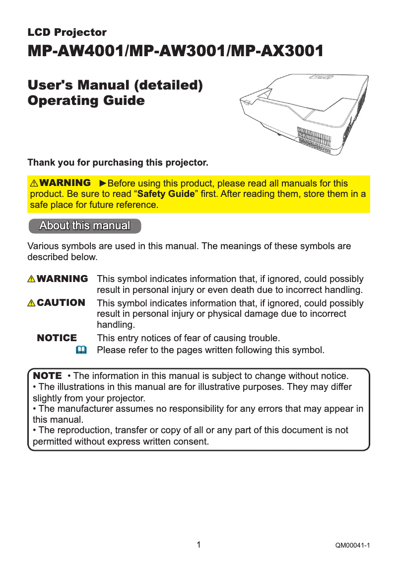 Imagen de la primera página del manual del dispositivo MP-AW3001